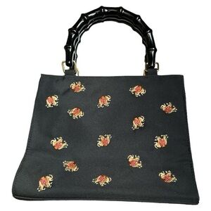 Prezzo‎ Black Embroidered Lucky Elephant Top Handle Handbag Purse